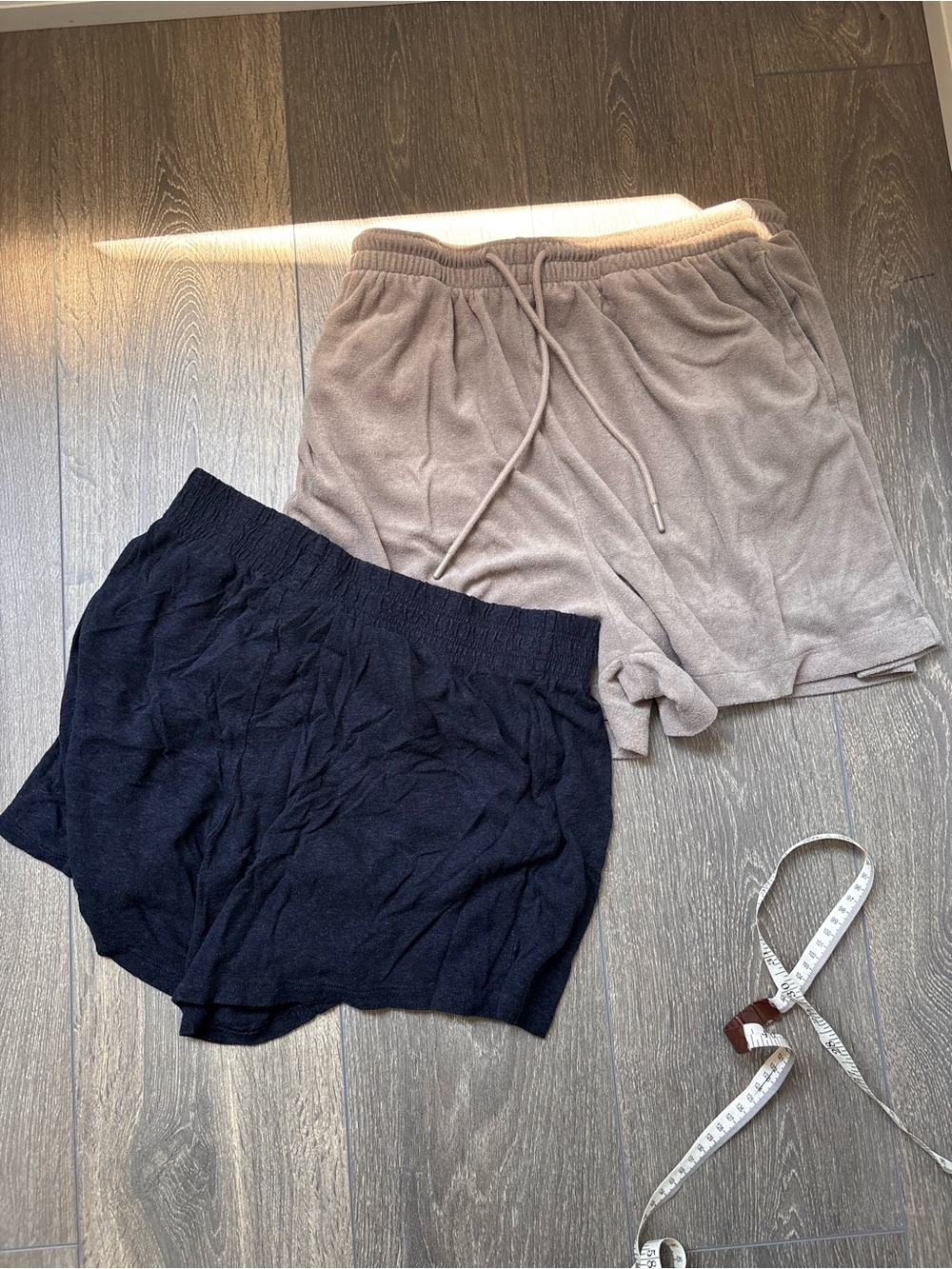 H&M Taupe & Dark BlueKnit Drawstring Athletic Shorts Duo: linen and terry blend